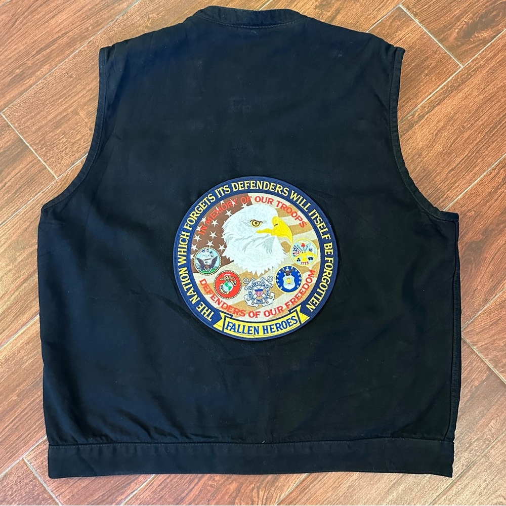 CONCEAL GUN POCKET MILWAUKEE PERFORMANCE MENS BLACK DENIM VEST w/ VETERAN PATCH